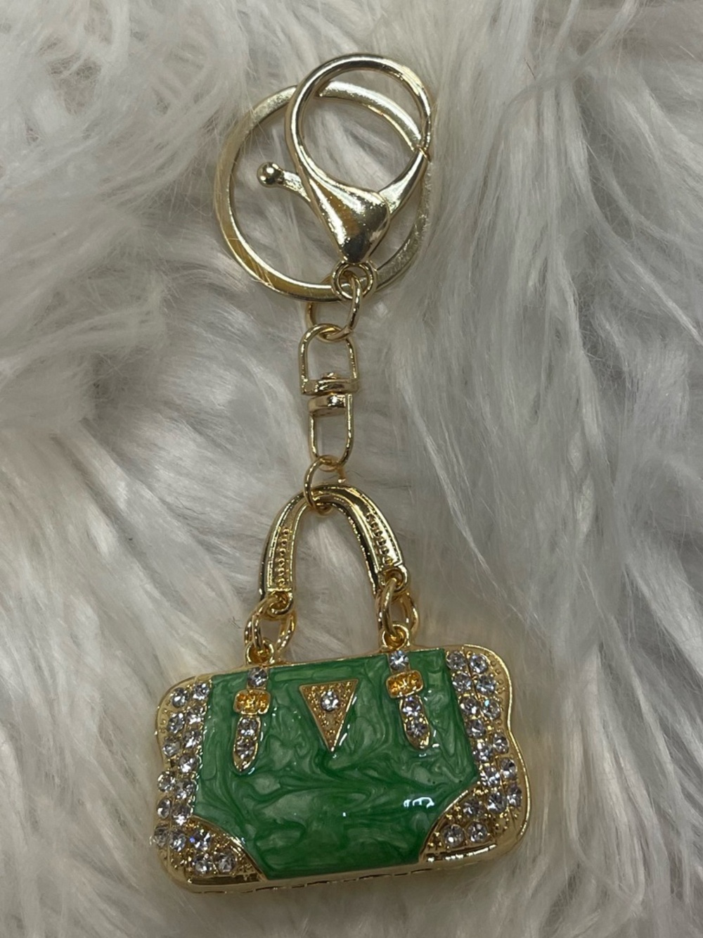 Gold-tone Keychain Charm with Green Handbag Accent